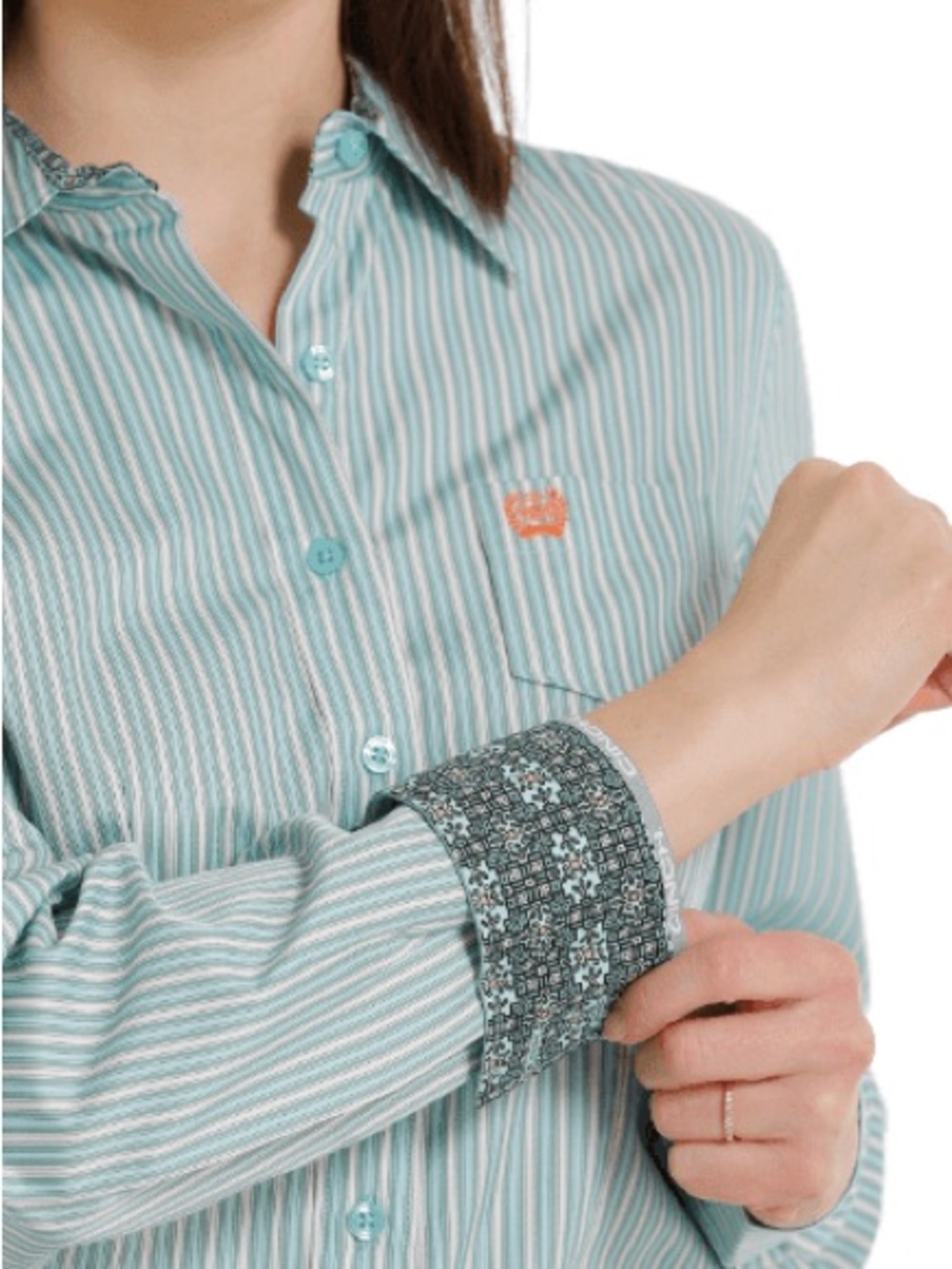 Cinch Mint & White Striped Button-Front Western Shirt